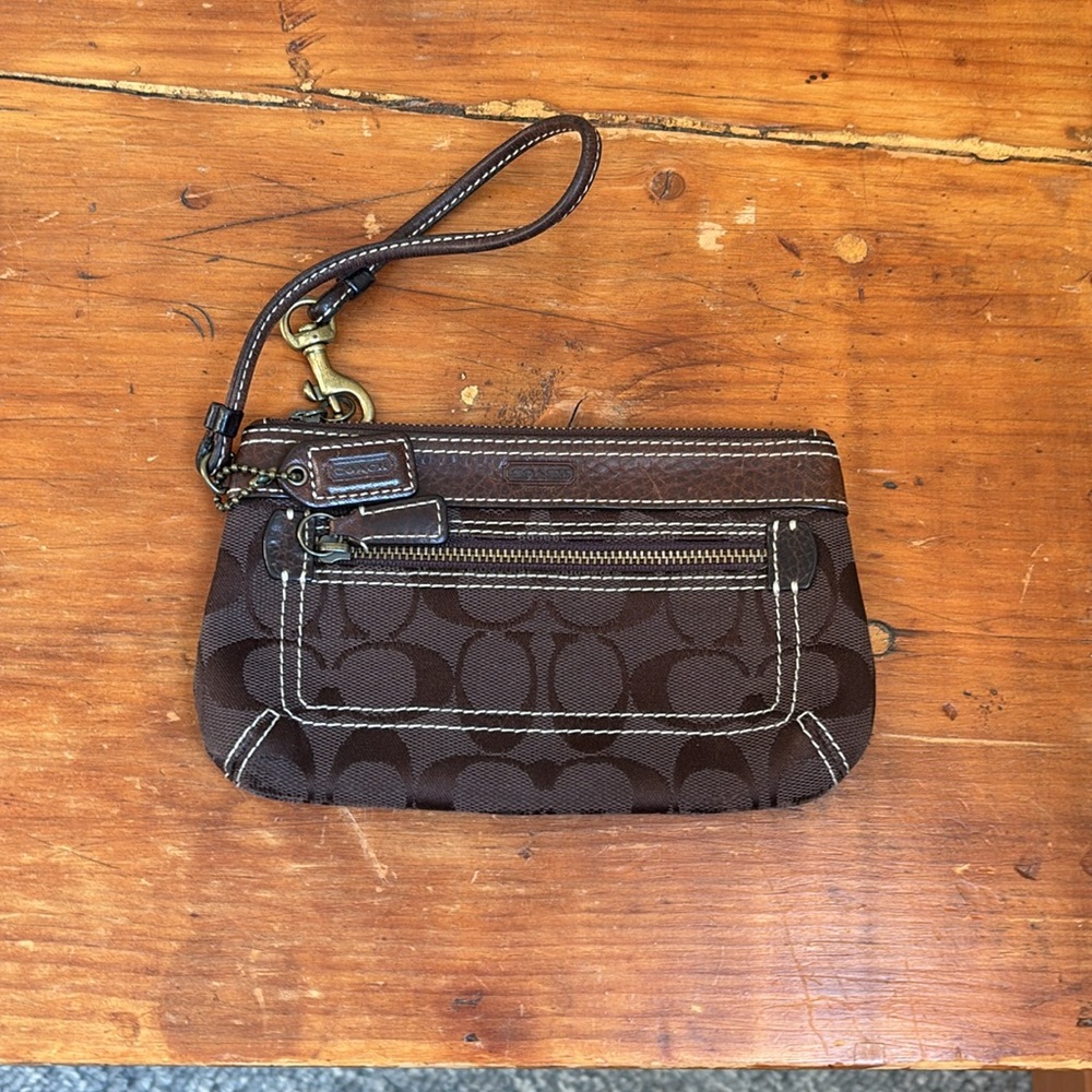 Coach Canvas Wallet Wristlet with Leather Details